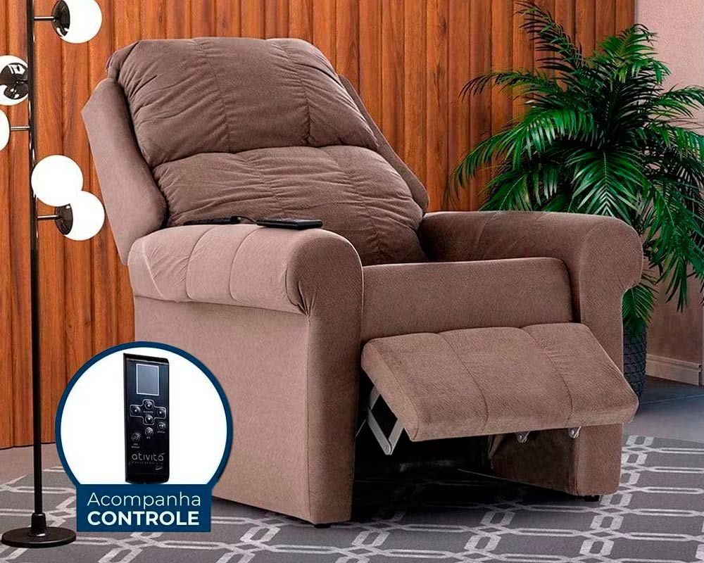 Poltrona Reclinável p/ Sala c/Massagem MH 1216 Two Way HervalSuede Castor