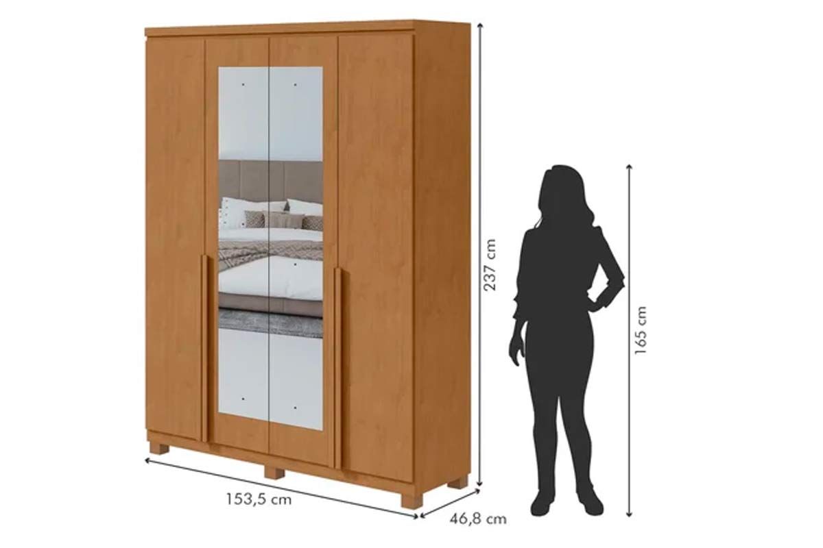 Guarda Roupa Solteiro 4 Portas (2 c/Espelho) e 2 Gavetas c/Pés Alonzo Lopas Guarda Roupa Solteiro 4 Portas (2 c/Espelho) e 2 Gavetas c/Pés Alonzo Lopas