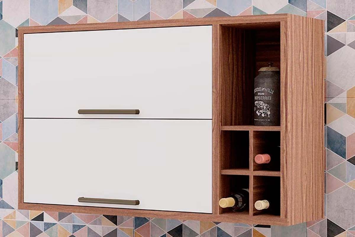 Armário Aéreo Cozinha Ronipa Syrah c/2 Portas Basculante Nicho e Adega 120cm