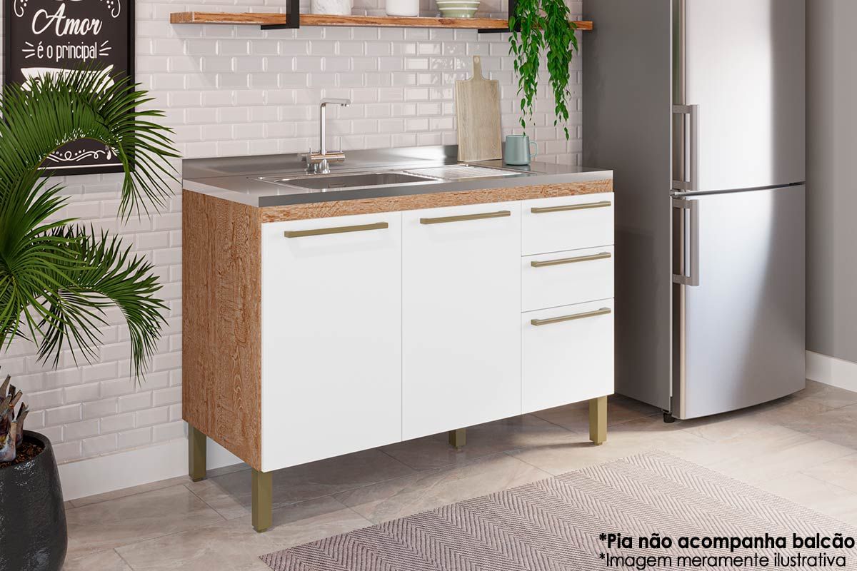 Balcão Cozinha Ronipa p/ Pia Nápoli Prime c/3 Portas e 2 Gavetas s/Tampo 120cm Balcão Cozinha Ronipa p/ Pia Nápoli Prime c/3 Portas e 2 Gavetas s/Tampo 120cm