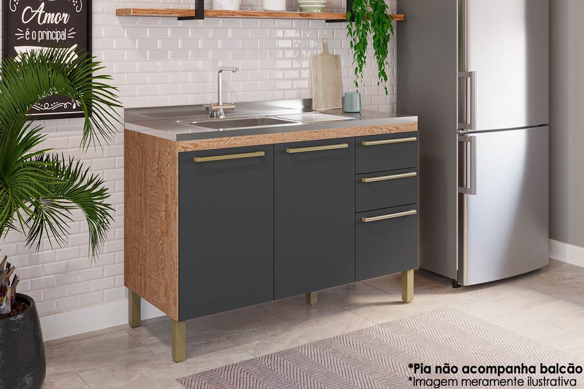 Balcão Cozinha Ronipa p/ Pia Nápoli Prime c/3 Portas e 2 Gavetas s/Tampo 120cm Balcão Cozinha Ronipa p/ Pia Nápoli Prime c/3 Portas e 2 Gavetas s/Tampo 120cm