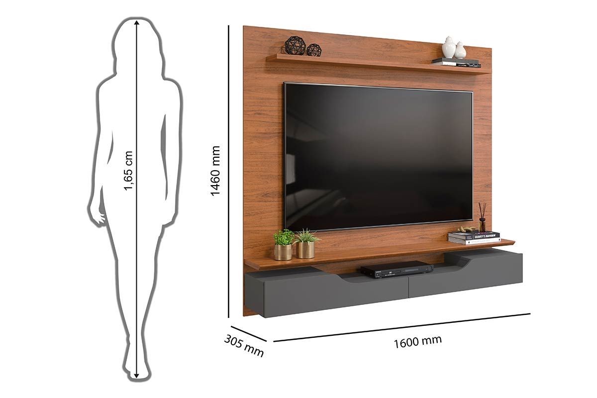 Painel Home p/ TV até 60 Pol Levi c/Prateleiras 160x146cm DJ Móveis