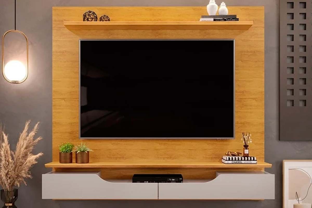 Painel Home p/ TV até 60 Pol Levi c/Prateleiras 160x146cm DJ MóveisCedro/Bali