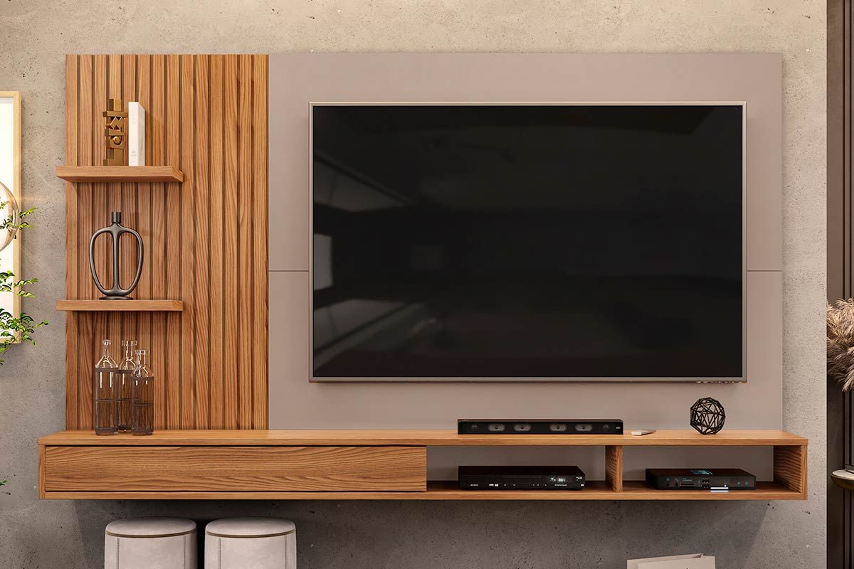 Painel Home p/ TV até 60 Polegadas Bento Ripado c/Prateleiras 190x107cm DJ Móveis