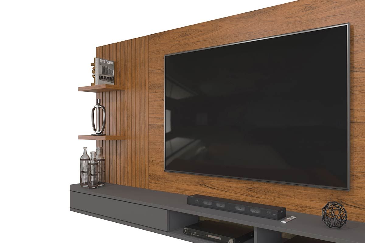 Painel Home p/ TV até 60 Polegadas Bento Ripado c/Prateleiras 190x107cm DJ Móveis Painel Home p/ TV até 60 Polegadas Bento Ripado c/Prateleiras 190x107cm DJ Móveis