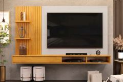 Painel Home p/ TV até 60 Polegadas Bento Ripado c/Prateleiras 190x107cm DJ Móveis