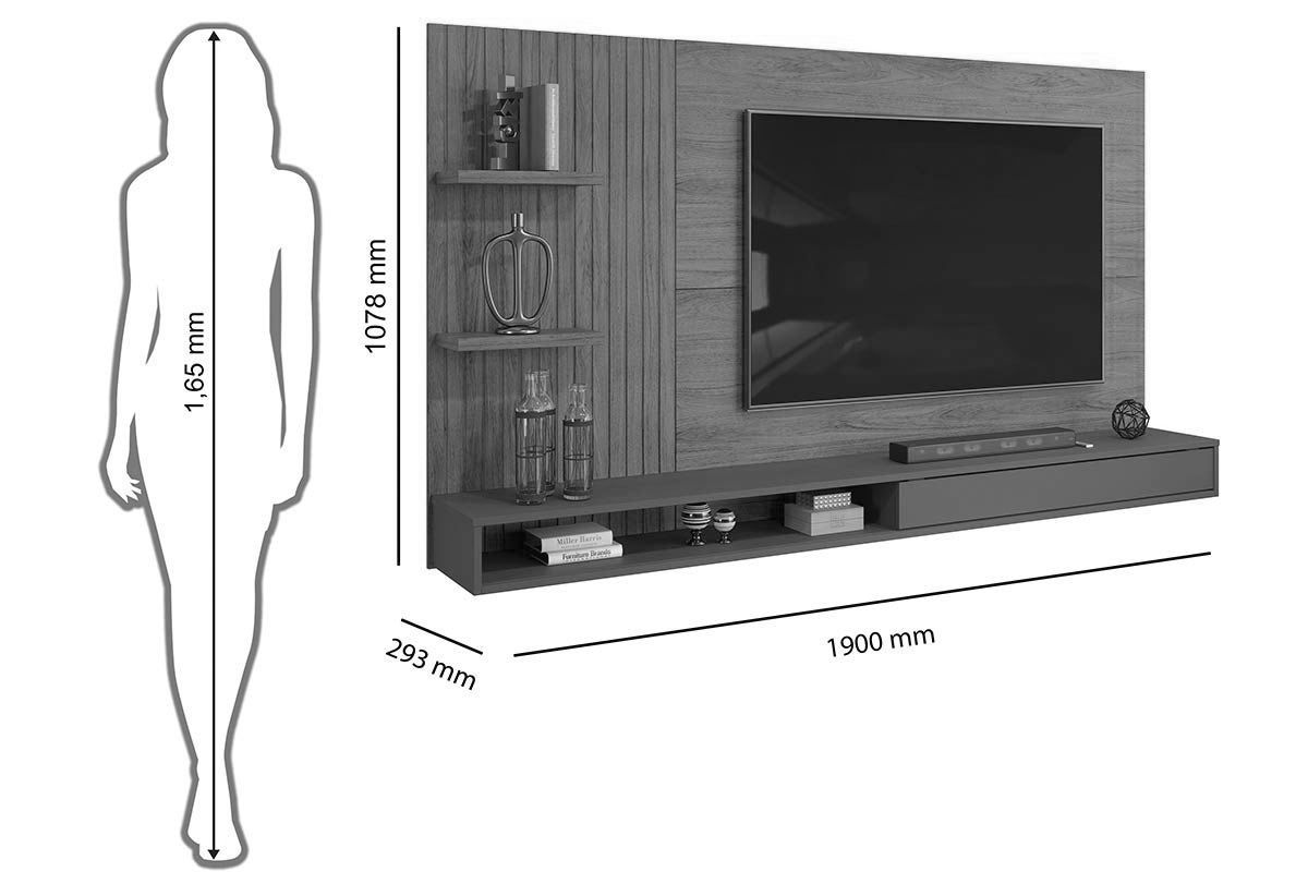 Painel Home p/ TV até 60 Polegadas Bento Ripado c/Prateleiras 190x107cm DJ Móveis Painel Home p/ TV até 60 Polegadas Bento Ripado c/Prateleiras 190x107cm DJ Móveis