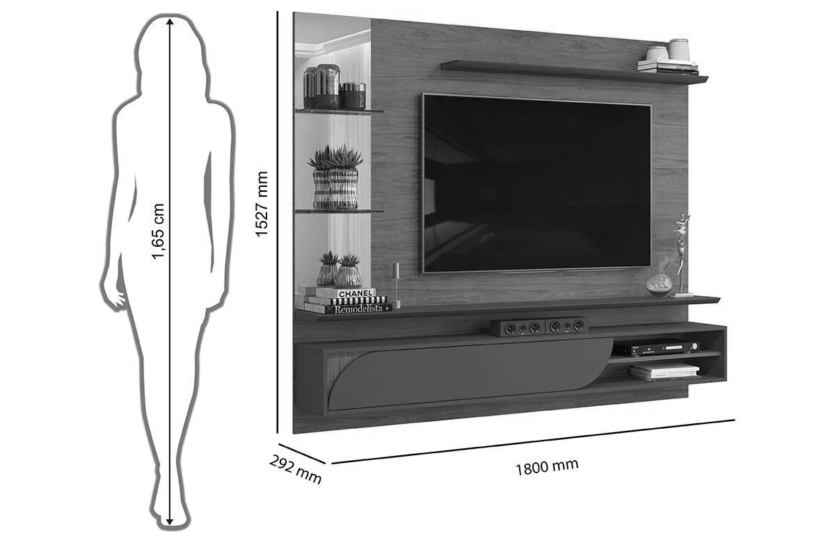 Painel Home p/ TV até 60 polegadas Ravi c/Prateleiras e Nicho 180x152cm DJ Móveis Painel Home p/ TV até 60 polegadas Ravi c/Prateleiras e Nicho 180x152cm DJ Móveis