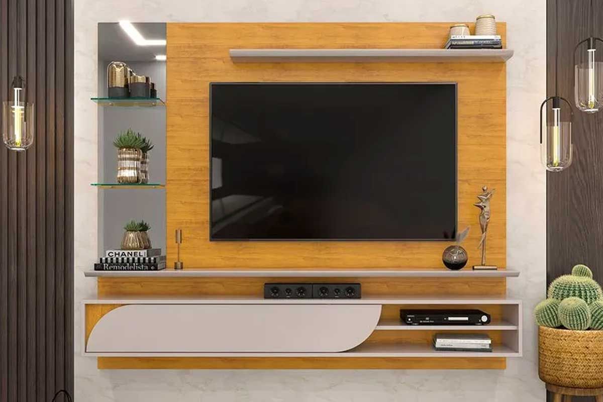 Painel Home p/ TV até 60 polegadas Ravi c/Prateleiras e Nicho 180x152cm DJ Móveis