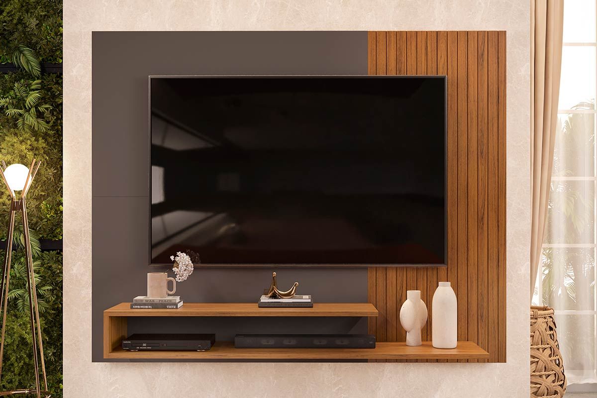Painel Home p/ TV até 50 Polegadas Nando Ripado c/Prateleira 136x107cm DJ Móveis