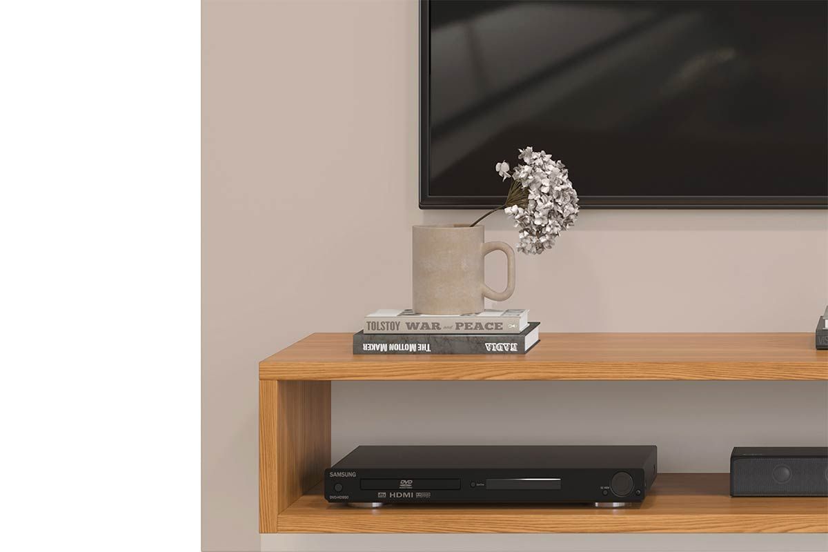 Painel Home p/ TV até 50 Polegadas Nando Ripado c/Prateleira 136x107cm DJ Móveis Painel Home p/ TV até 50 Polegadas Nando Ripado c/Prateleira 136x107cm DJ Móveis
