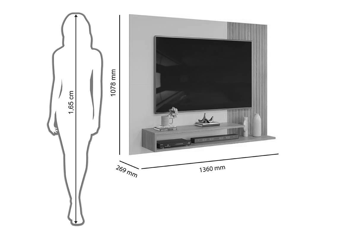Painel Home p/ TV até 50 Polegadas Nando Ripado c/Prateleira 136x107cm DJ Móveis Painel Home p/ TV até 50 Polegadas Nando Ripado c/Prateleira 136x107cm DJ Móveis