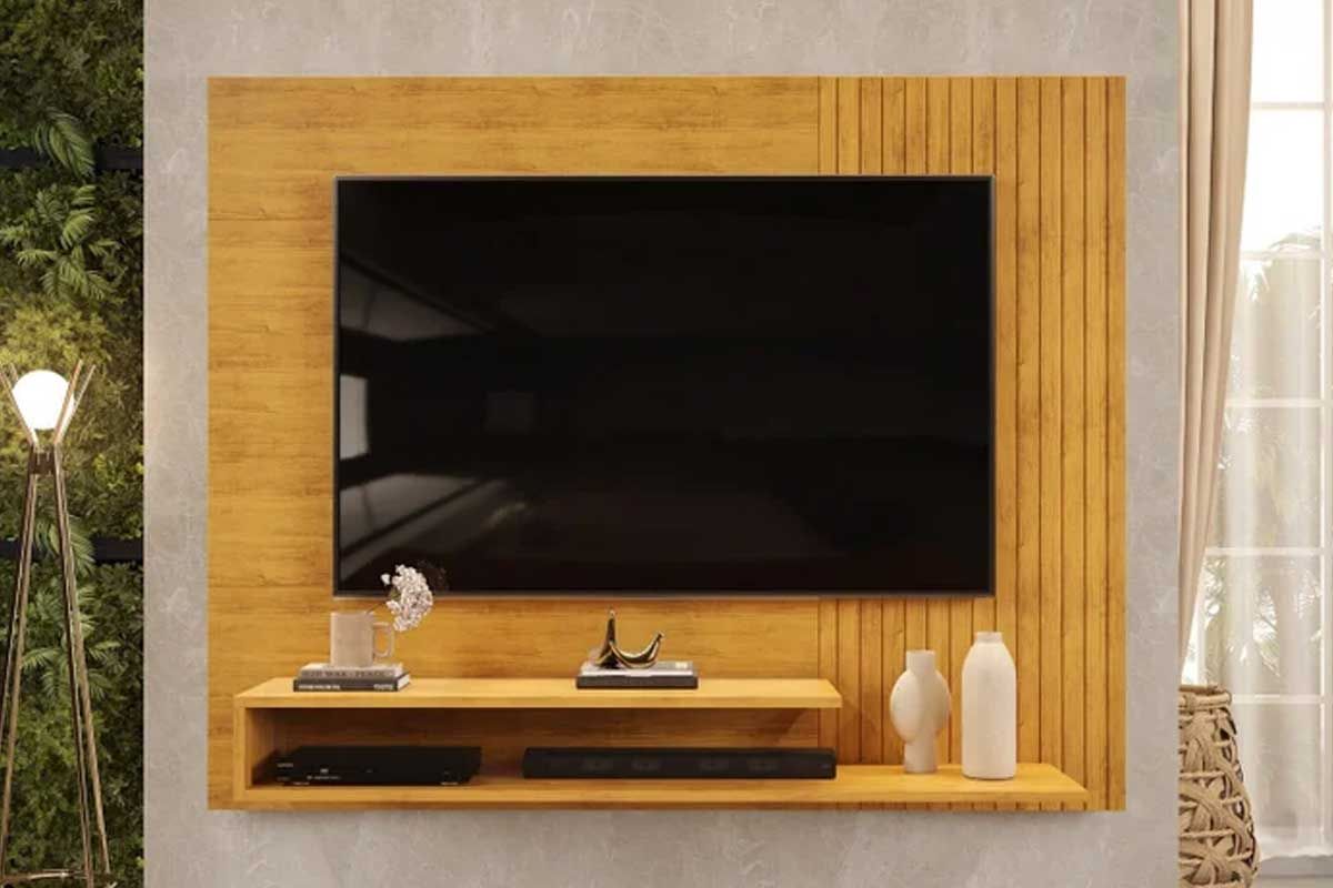 Painel Home p/ TV até 50 Polegadas Nando Ripado c/Prateleira 136x107cm DJ Móveis