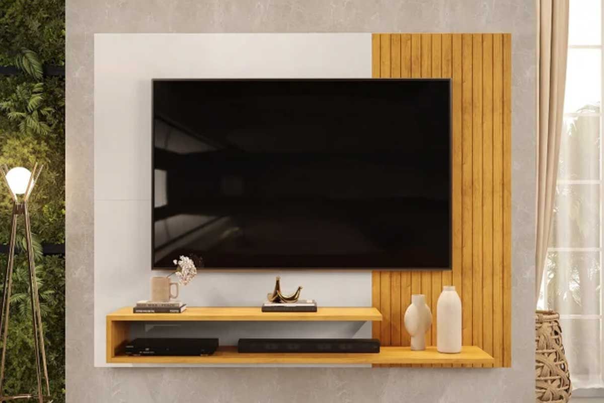 Painel Home p/ TV até 50 Polegadas Nando Ripado c/Prateleira 136x107cm DJ Móveis