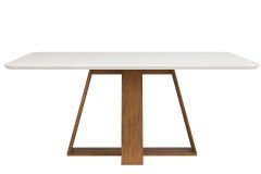 Mesa Jantar Kiara c/ Tampo Madeirado Vidro Curvo 160x90cm - DJ Móveis - Freijó/Off White