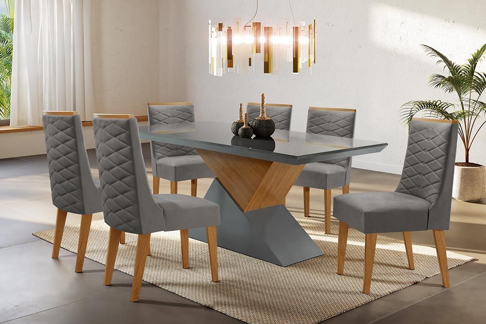Mesa Jantar Dubai c/Tampo MDF/Vidro 180cm Rufato