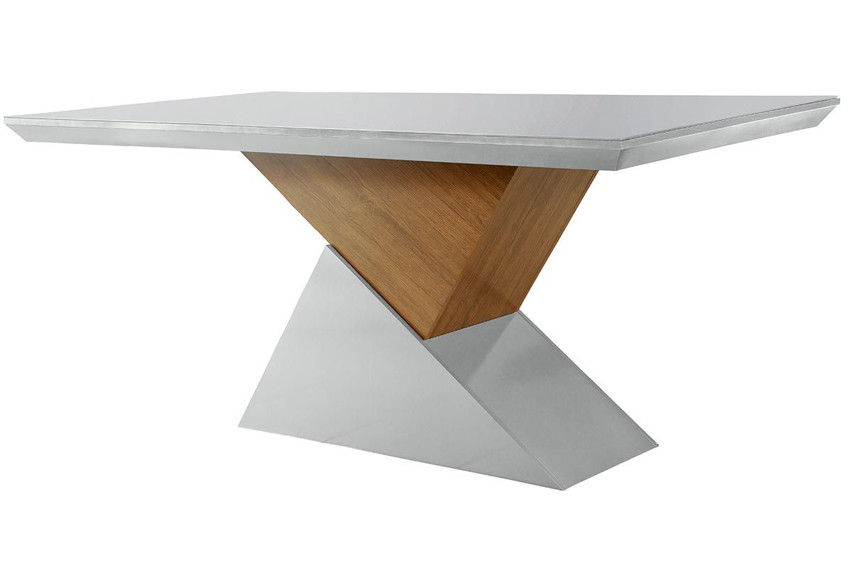 Mesa Jantar Dubai c/Tampo MDF/Vidro 180cm RufatoMadeirado c/Vidro Canto Reto - Imbuia/Off White