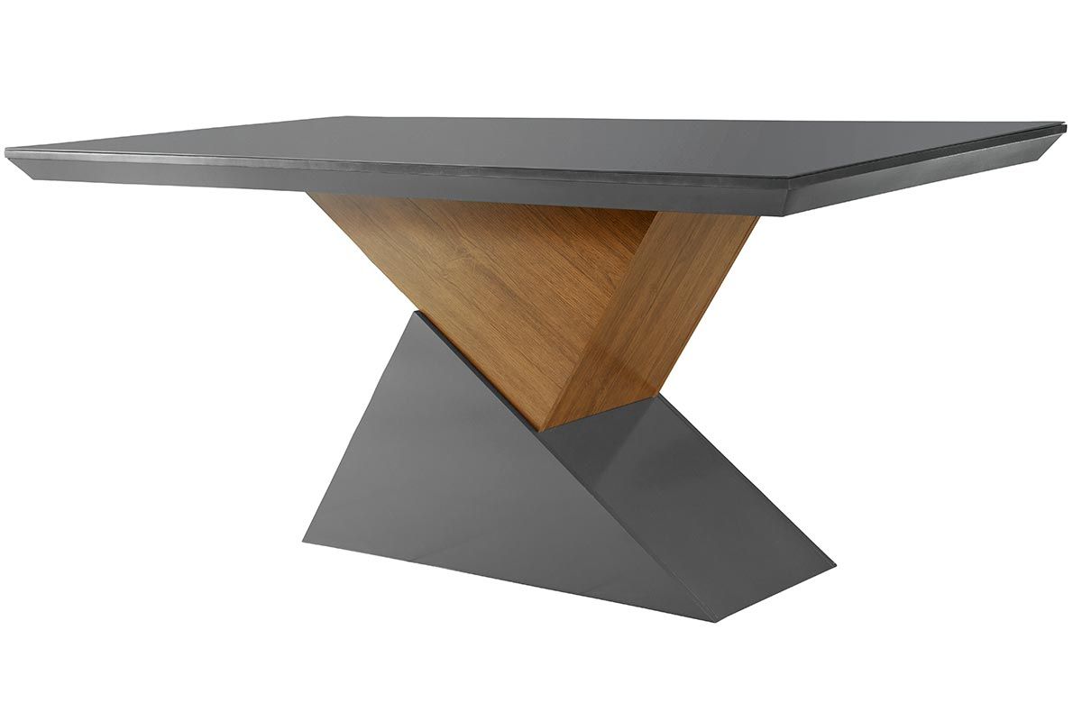 Mesa Jantar Dubai c/Tampo MDF/Vidro 180cm RufatoMadeirado c/Vidro Canto Reto - Imbuia/Grafite