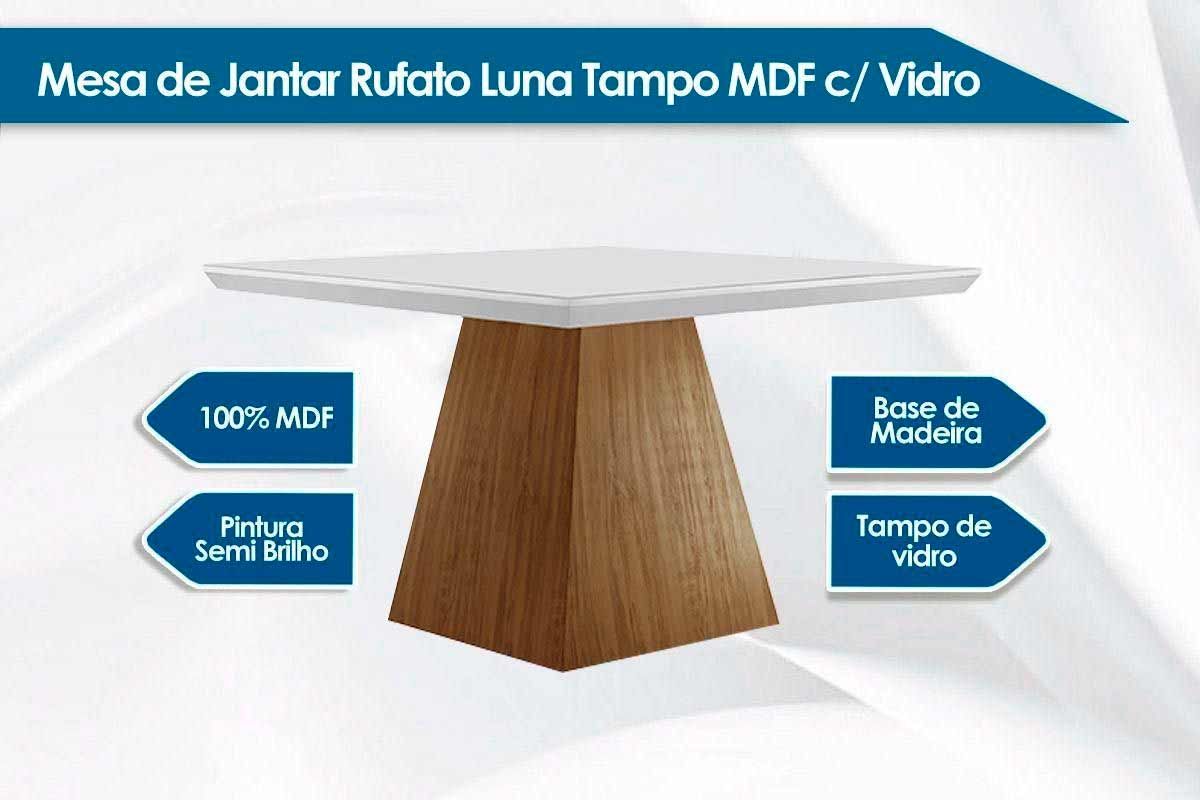 Mesa Jantar Luna c/Tampo MDF/Vidro 90cm Rufato Mesa Jantar Luna c/Tampo MDF/Vidro 90cm Rufato