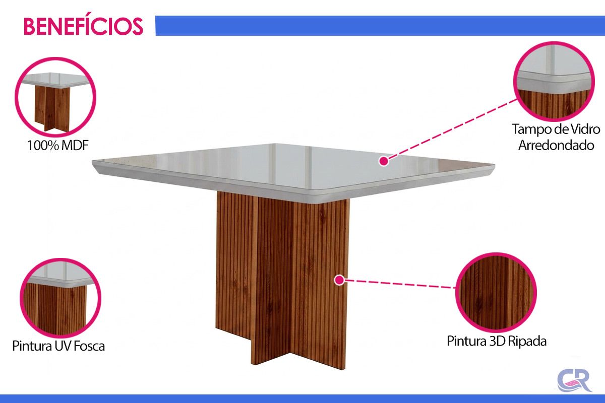 Mesa Jantar Berlim c/Tampo MDF/Vidro 90cm Rufato Mesa Jantar Berlim c/Tampo MDF/Vidro 90cm Rufato