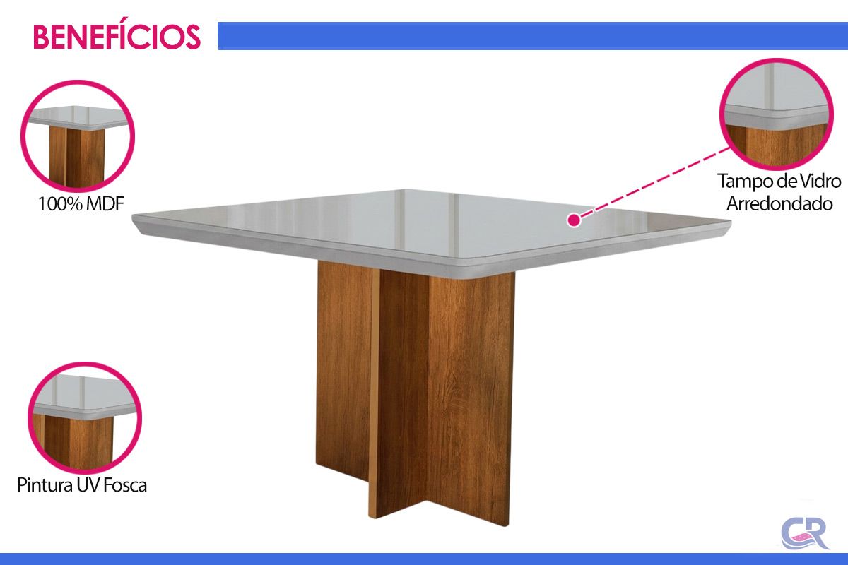Mesa Jantar Berlim c/Tampo MDF/Vidro 90cm Rufato Mesa Jantar Berlim c/Tampo MDF/Vidro 90cm Rufato