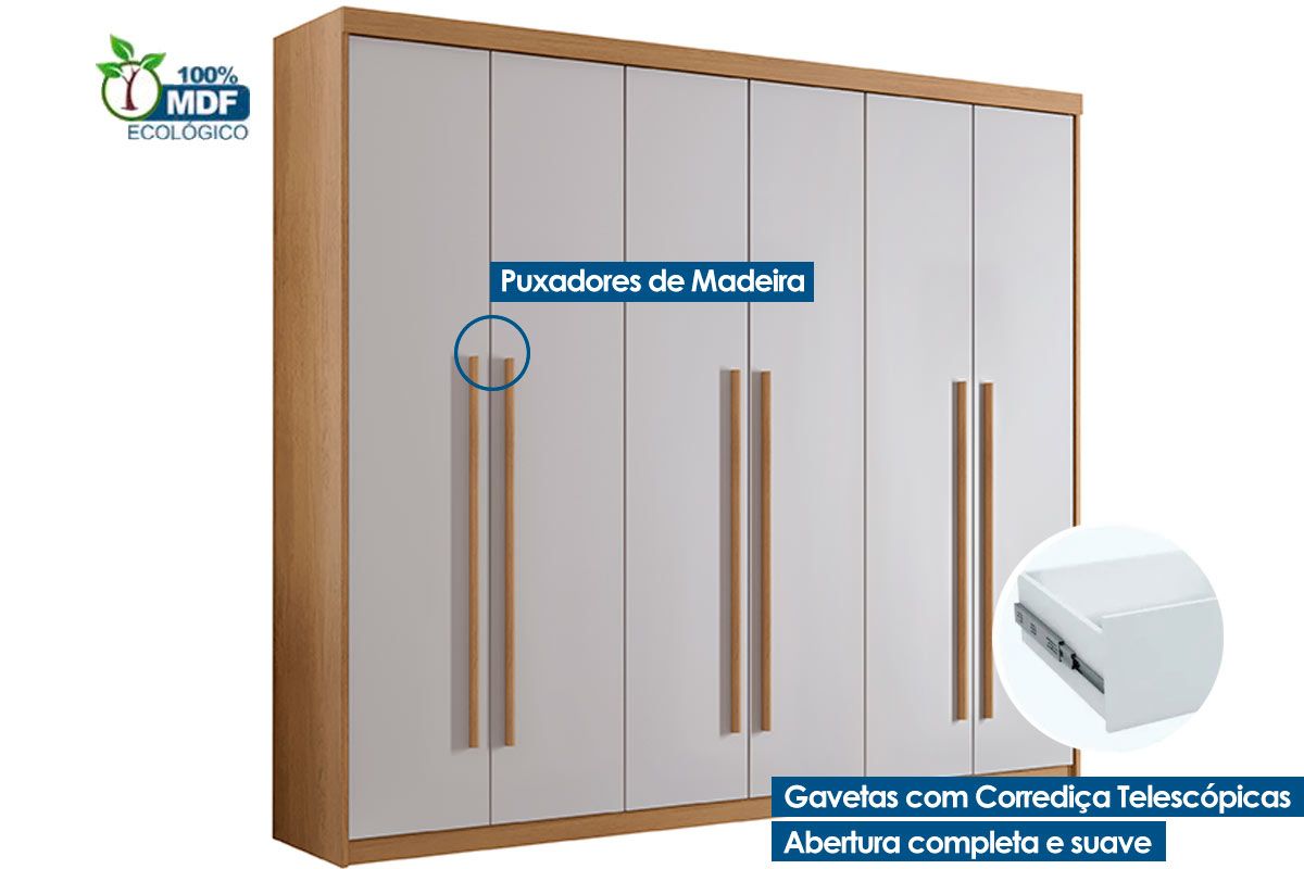 Guarda Roupa Solteiro 6 Portas e 2 Gavetas Hawaii Rufato Guarda Roupa Solteiro 6 Portas e 2 Gavetas Hawaii Rufato