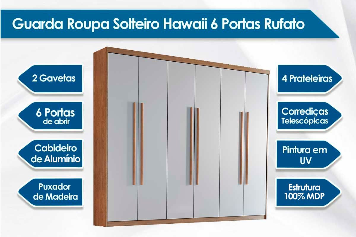 Guarda Roupa Solteiro 6 Portas e 2 Gavetas Hawaii Rufato Guarda Roupa Solteiro 6 Portas e 2 Gavetas Hawaii Rufato