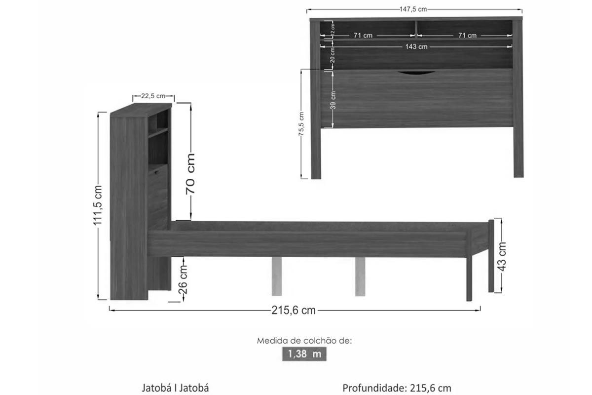 Cama de Casal Invicta c/Baú e 2 Nichos S. Andirá Cama de Casal Invicta c/Baú e 2 Nichos S. Andirá
