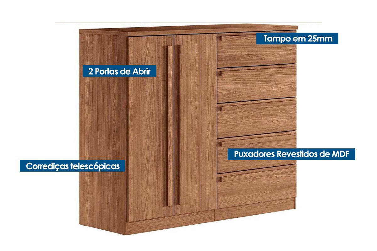 Cômoda Málaga Gold c/2 Portas 5Gavs S. Andirá