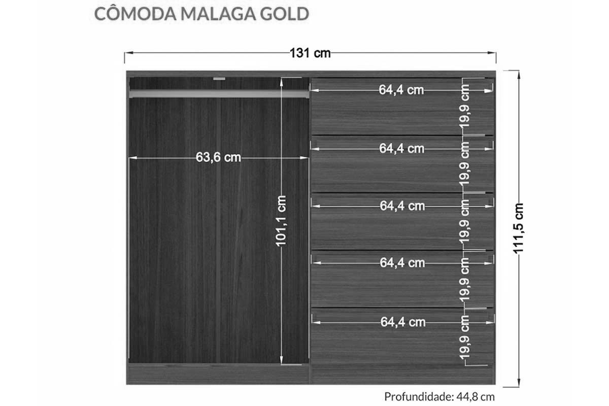 Cômoda Málaga Gold c/2 Portas 5Gavs S. Andirá