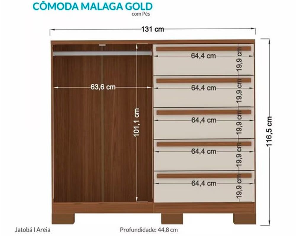 Cômoda Málaga Gold c/2 Portas 5 Gavetas e Pés S. Andirá Cômoda Málaga Gold c/2 Portas 5 Gavetas e Pés S. Andirá