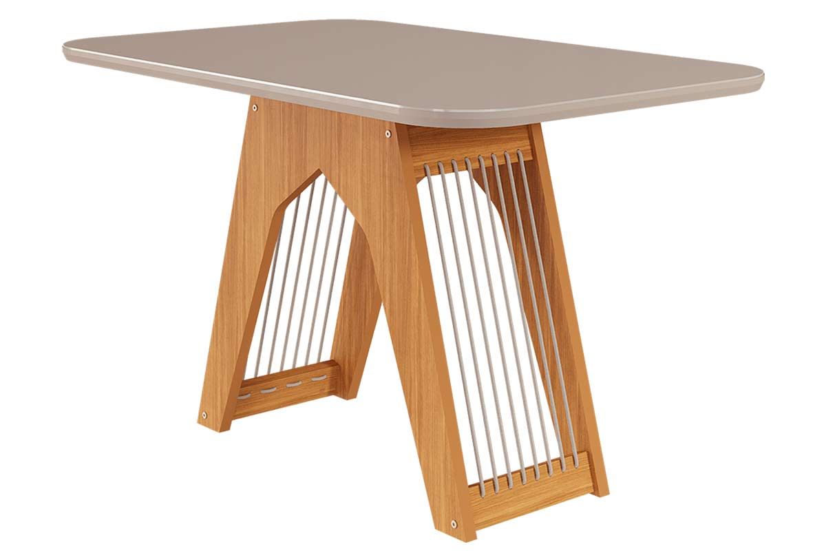Mesa Jantar Carol c/Tampo MDF/Vidro 130cm CimolNature/Off White Mesa Jantar Carol c/Tampo MDF/Vidro 130cm CimolNature/Off White