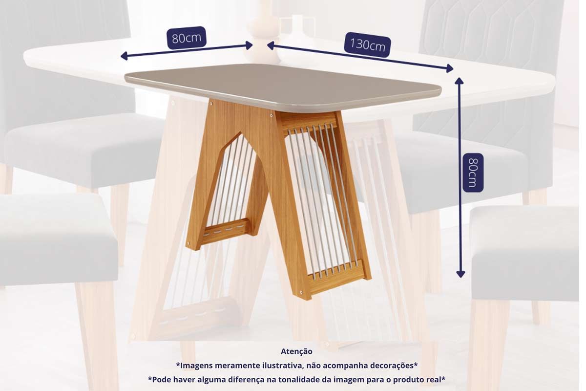 Mesa Jantar Carol c/Tampo MDF/Vidro 130cm Cimol Mesa Jantar Carol c/Tampo MDF/Vidro 130cm Cimol