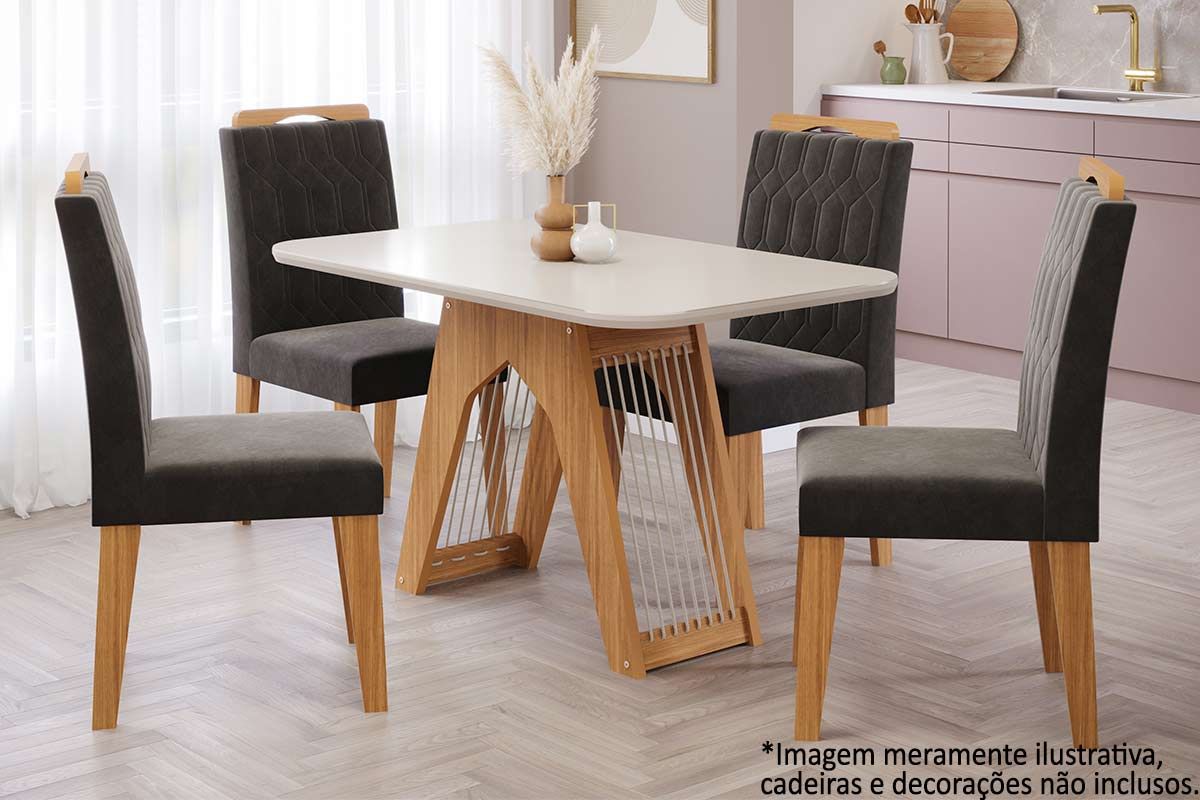 Mesa Jantar Carol c/Tampo MDF/Vidro 130cm Cimol Mesa Jantar Carol c/Tampo MDF/Vidro 130cm Cimol