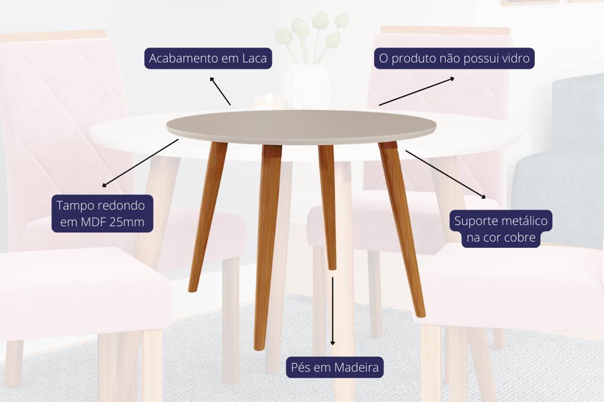 Mesa Jantar Dani Wood c/Tampo Madeirado 110cm Cimol