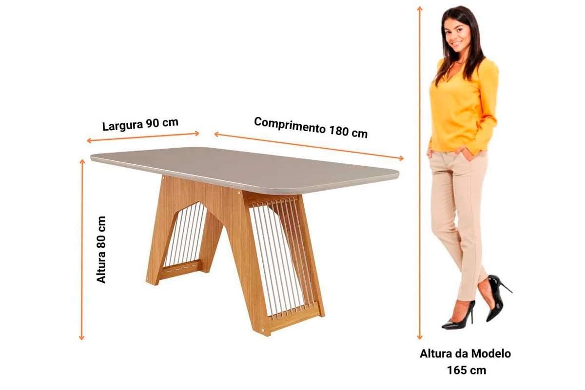 Sala Jantar Mesa Carol Tampo Madeirado c/ Vidro 180x90cm e 6 Cadeiras Nicole - Cimol