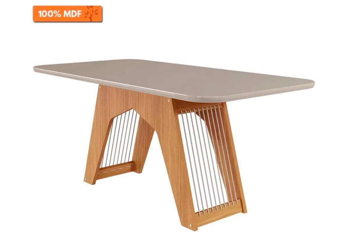 Sala Jantar Mesa Carol Tampo Madeirado c/ Vidro 180x90cm e 6 Cadeiras Nicole - Cimol