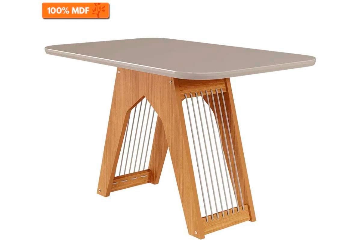 Sala Jantar Mesa Carol Tampo Madeirado c/ Vidro 130x80cm e 4 Cadeiras Nicole - Cimol