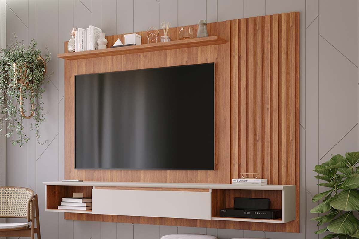 Painel Home p/ TV até 65 Pol Bahamas 215cm PermóbiliCinamomo/Off White