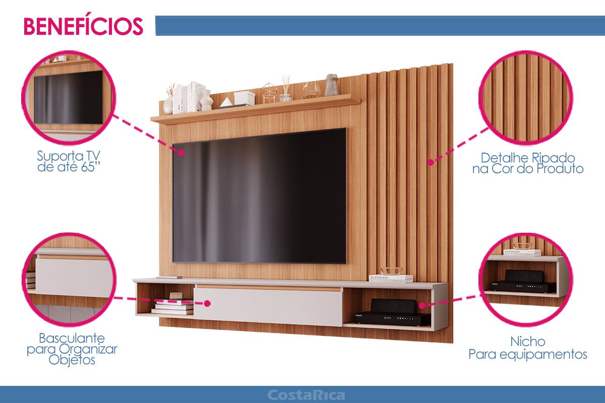 Painel Home p/ TV até 65 Pol Bahamas 215cm Permóbili Painel Home p/ TV até 65 Pol Bahamas 215cm Permóbili