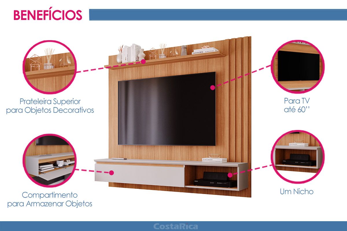 Painel Home p/ TV até 60 Pol Panamá 162cm Permóbili Painel Home p/ TV até 60 Pol Panamá 162cm Permóbili