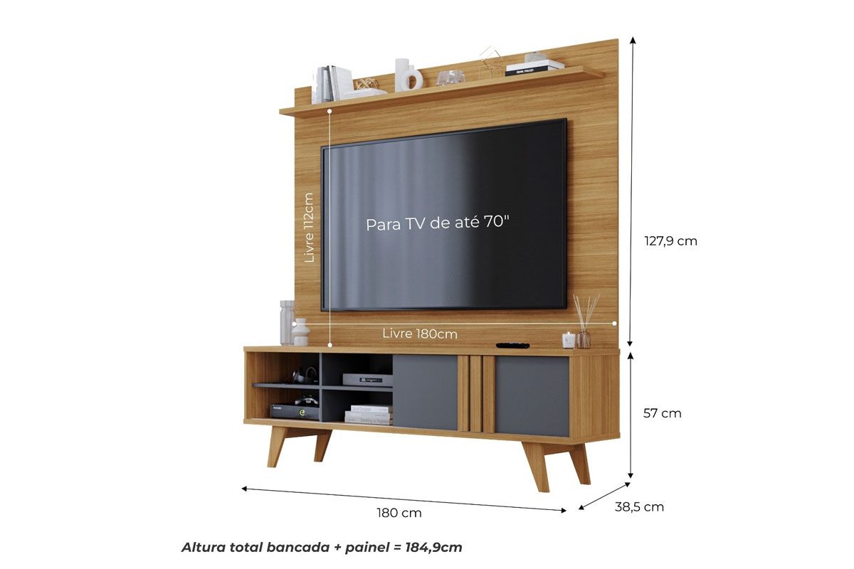 Home p/ TV até 70 Pol Paraty 100% MDF c/ 1 Porta 180x127cm - Permóbili