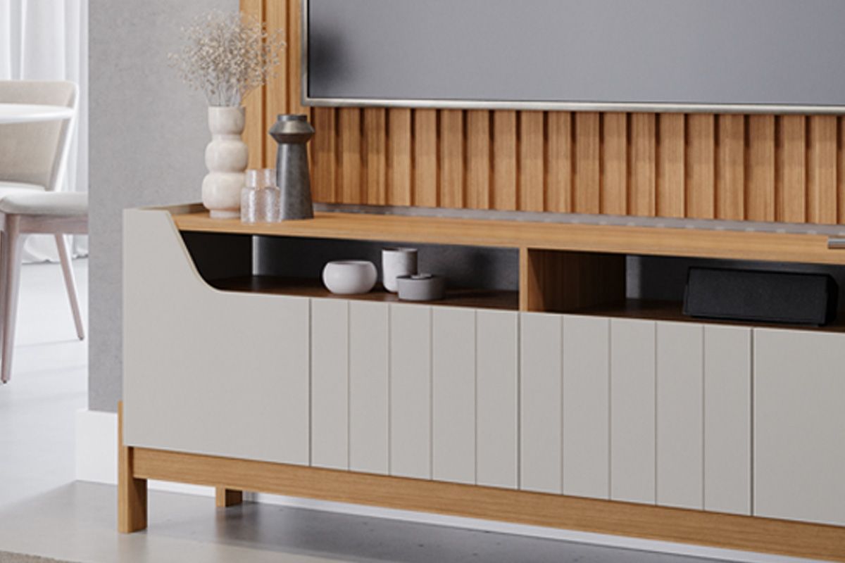 Home p/ TV até 70 Pol Moema Ripado c/ 4 Portas e Pés 185cm - Permóbili