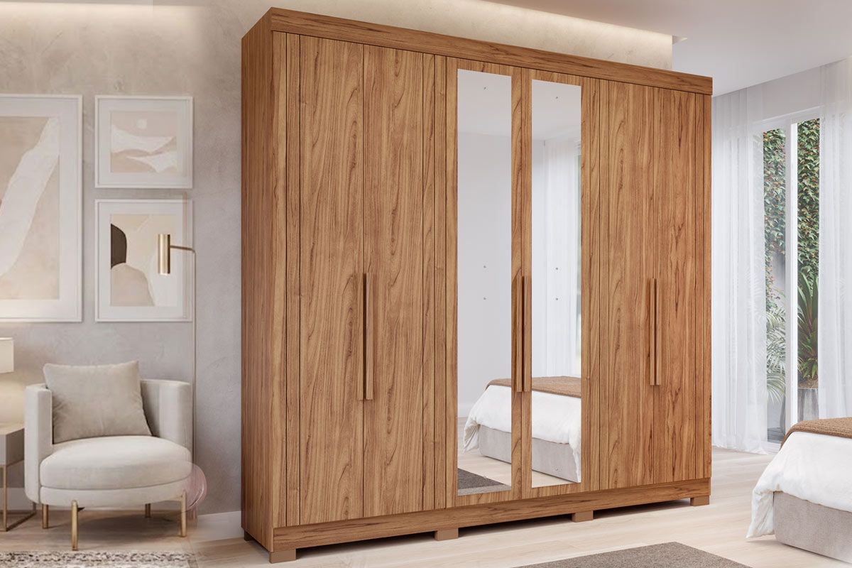 Guarda Roupa Casal 6 Portas (2 c/Espelho) e 6 Gavetas c/Pés Cecilia Panan