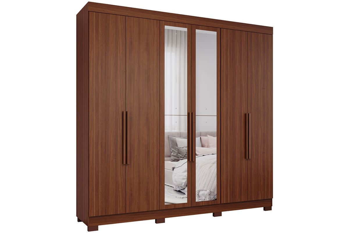 Guarda Roupa Casal 6 Portas (2 c/Espelho) e 6 Gavetas c/Pés Cecilia PananJequitiba
