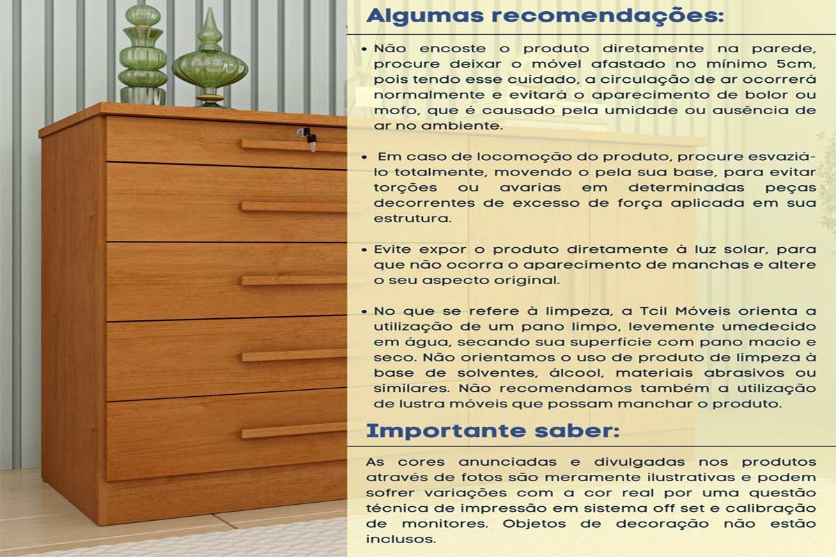 Cômoda Istambul c/2 Portas 5 Gavetas e Pés Tcil