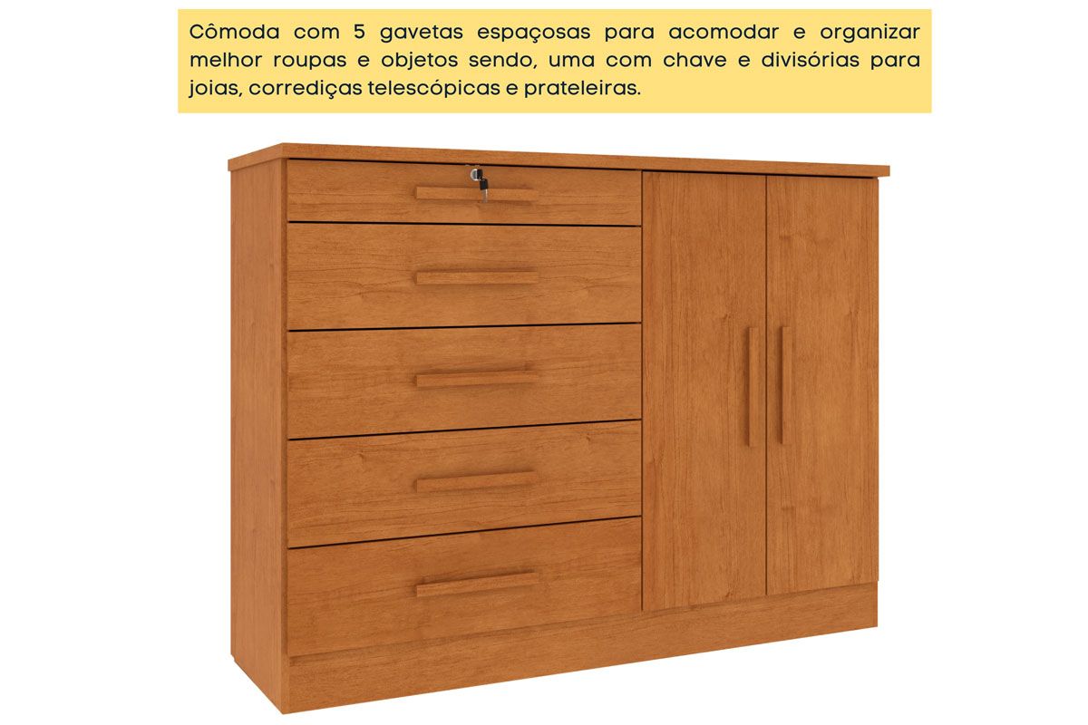 Cômoda Istambul c/2 Portas 5 Gavetas e Pés Tcil