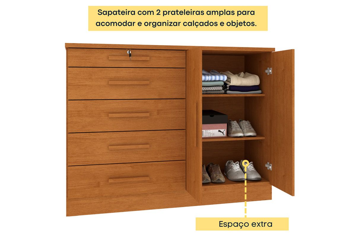 Cômoda Istambul c/2 Portas 5 Gavetas e Pés Tcil