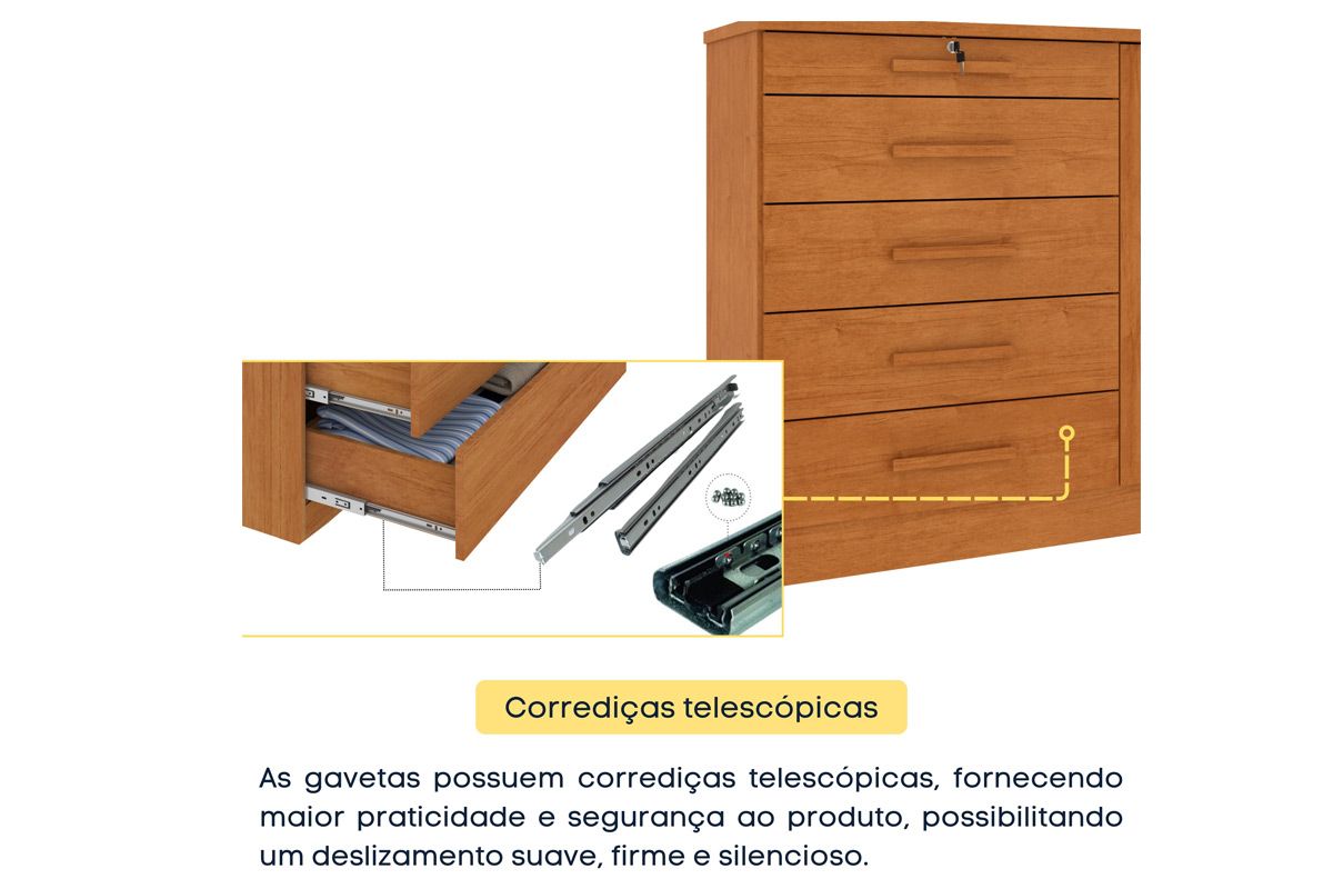 Cômoda Istambul c/2 Portas 5 Gavetas e Pés Tcil