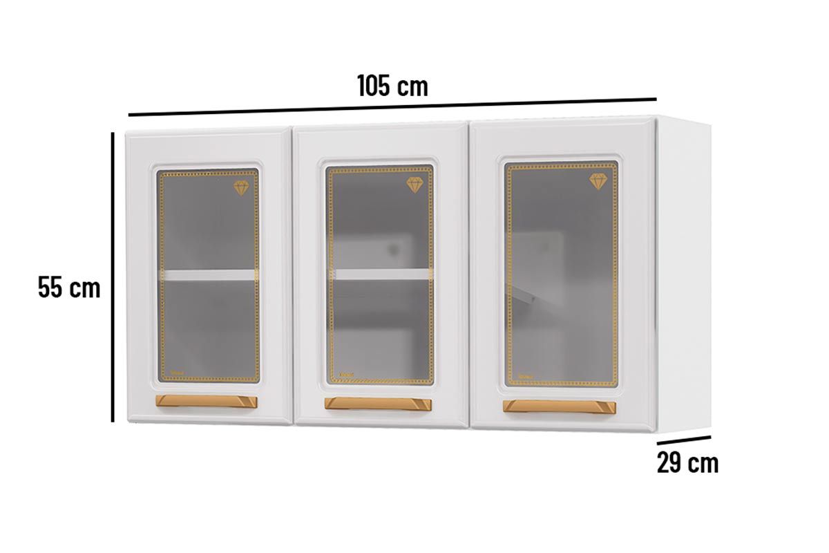 Armário Aéreo Cozinha Telasul Diamante Aço c/3 Portas c/Vidro 105cm Armário Aéreo Cozinha Telasul Diamante Aço c/3 Portas c/Vidro 105cm